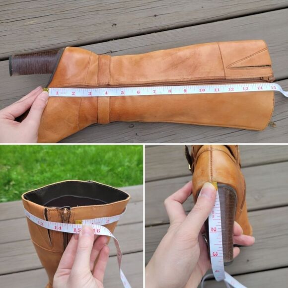 Vintage 70s Western Boho Camel Tan Leather Knee High Tall Equestrian Boots 6.5 - Picture 7 of 9